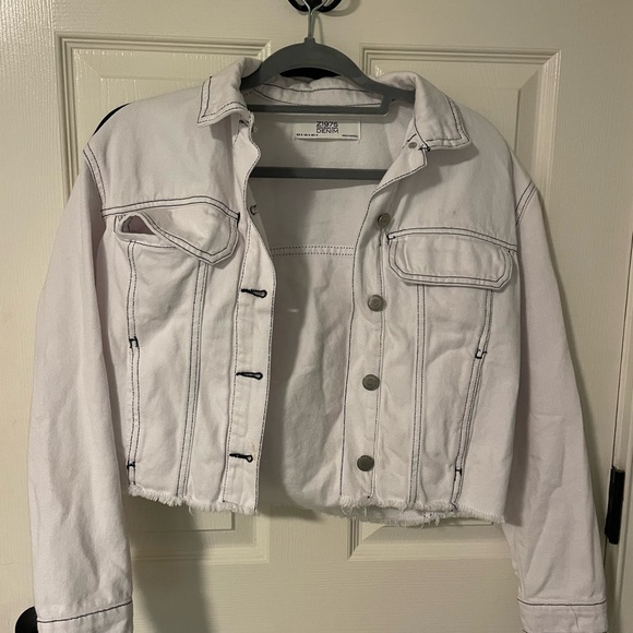 Zara Size Medium White with Black Knit Denim Jacket - Picture 2 of 2